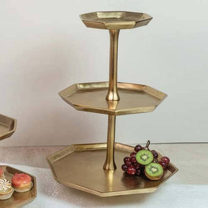 India Handicrafts Inc - Gilded Octagon Stand, 2-Tier