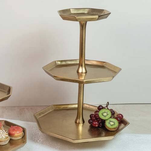 India Handicrafts Inc - Gilded Octagon Stand, 2-Tier