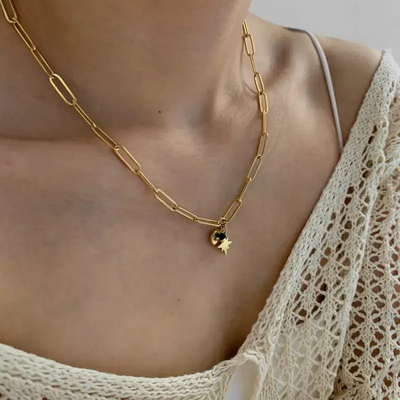 Sweet Cherry Sky - Paperclip Necklace with Pendant Charms in Silver or Gold: Yellow Gold