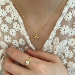 Sweet Cherry Sky - Sterling Silver Bow Pendant Necklace: Yellow Gold