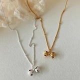 Sweet Cherry Sky - Sterling Silver Bow Pendant Necklace: Yellow Gold