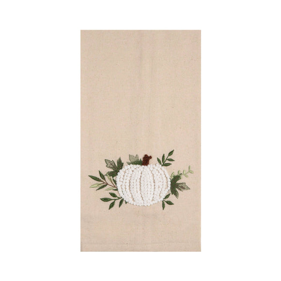 C&F Home - Fall/Harvest White Pumpkin French Knot Kitchen Towel