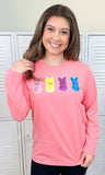 Sugar Stitch - Sparkle Peeps Adult Boyfriend Long Sleeve: 2XL / Safety Pink