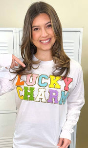 Sugar Stitch - Ideal Chenille Lucky Charm Adult Long Sleeve T-Shirt: XL / White