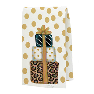 Christmas "Black and Gold Stacked Gifts" Tea Towel: Standard / Tea Towel