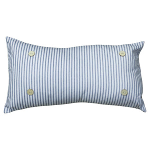 LuckyBird Apparel and Home - Blue Ticking Stripe Lumbar Button Pillow: 14"x24" / Button Pillow