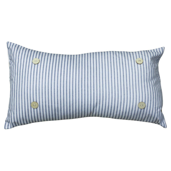 LuckyBird Apparel and Home - Blue Ticking Stripe Lumbar Button Pillow: 14