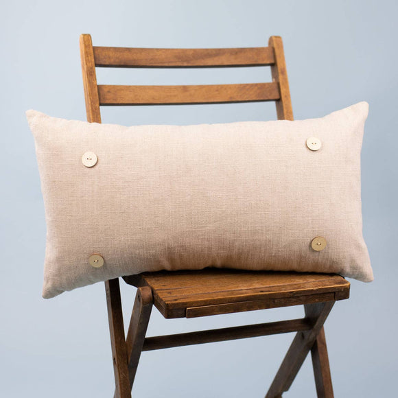 Natural Canvas Lumbar Button Pillow