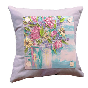 LuckyBird Apparel and Home - Floral "Estelle's Pink Roses in Teal" Pillow Swap: Square / Pillow Swap