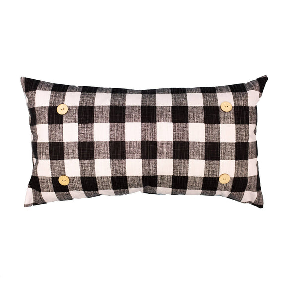 Buffalo Plaid White and Black Lumbar Button Pillow