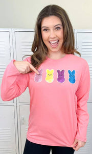 Sugar Stitch - Sparkle Peeps Adult Boyfriend Long Sleeve: XL / Safety Pink